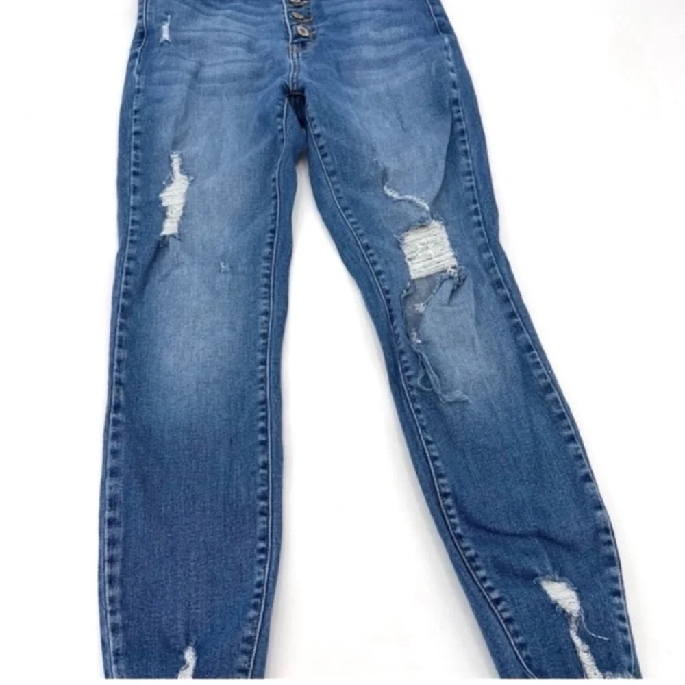 Kancan Button Fly High Rise Ankle Skinny Jeans size 9/28 distressed frayed hem - Picture 2 of 5
